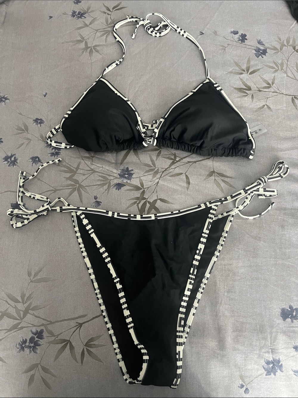 Black Triangle Tie Bikini with Contrast Trim